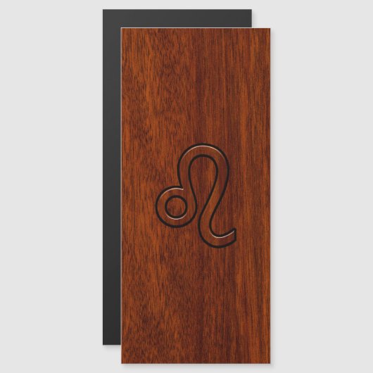 Leo Zodiac Symbol in Rich Mahogany-houtstijl (Voorkant / Achterkant)