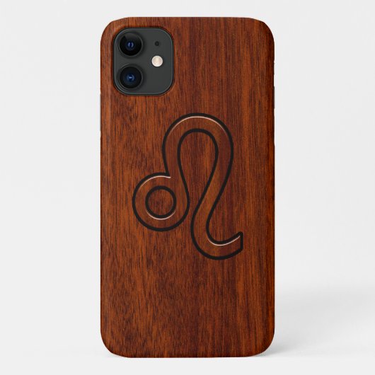 Leo Zodiac Symbol in Rich Mahogany-houtstijl Case-Mate iPhone Case (Achterkant)