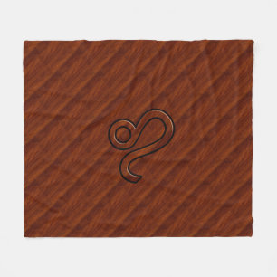 Leo Zodiac Symbol in Rich Mahogany-houtstijl Fleece Deken