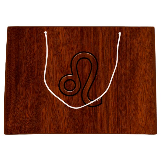 Leo Zodiac Symbol in Rich Mahogany-houtstijl Large Cadeautasje (Voorkant)