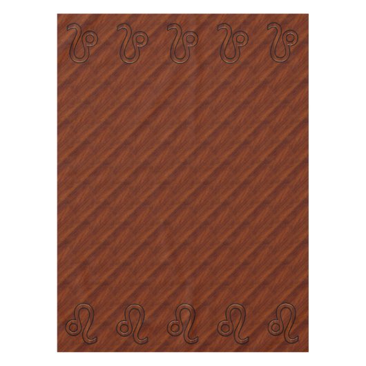 Leo Zodiac Symbol in Rich Mahogany-houtstijl Tafelkleed (Voorkant)
