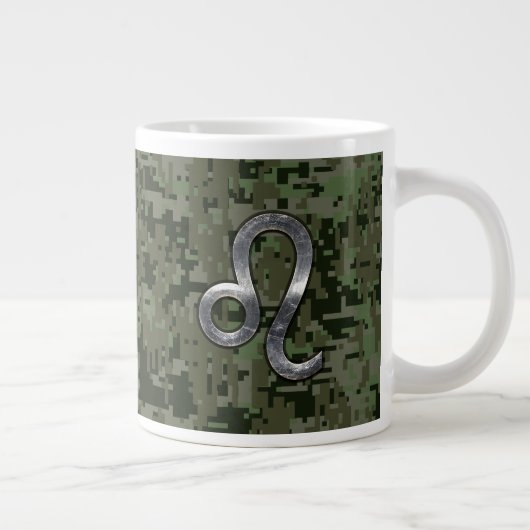 Leo Zodiac Symbol op Woodland Digital Camo Grote Koffiekop (Rechts)