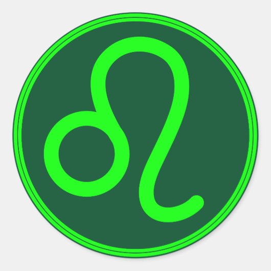 Leo Zodiac Symbool Groen Contrast Ronde Sticker (Voorkant)