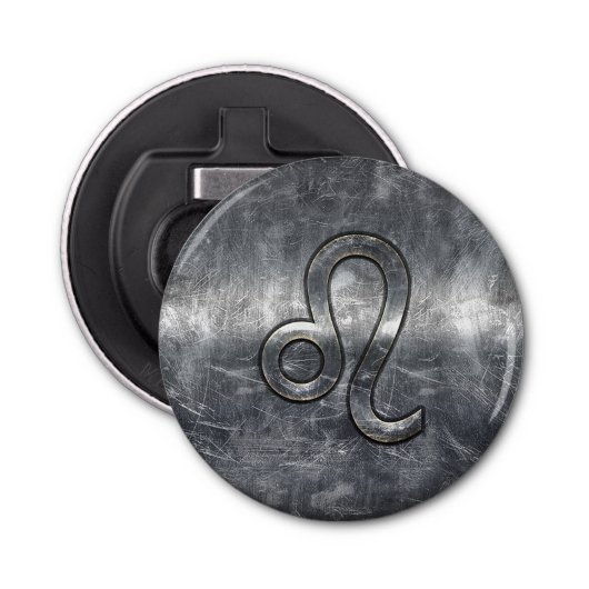 Leo Zodiac-symbool in Grunge Distress Style Button Flesopener (Voorkant)
