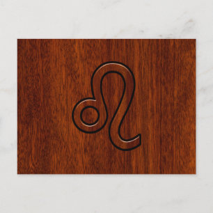 Leo Zodiac Symbool in Mahogany-houtenstalletje Briefkaart