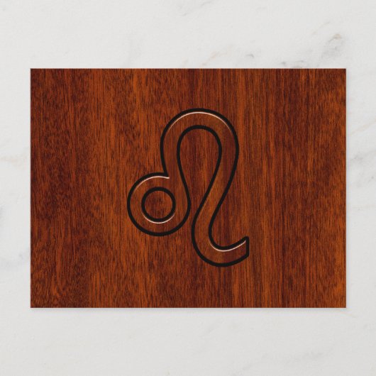 Leo Zodiac Symbool in Mahogany-houtenstalletje Briefkaart (Voorkant)
