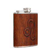 Leo Zodiac Symbool in Mahogany-houtenstalletje Heupfles (Rechts)
