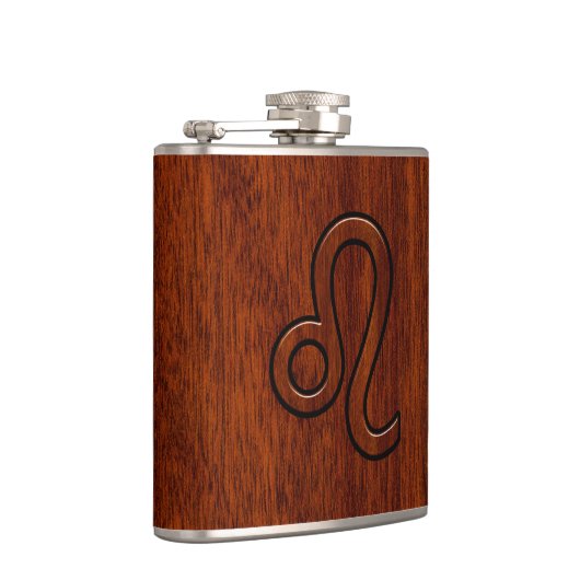 Leo Zodiac Symbool in Mahogany-houtenstalletje Heupfles (Rechts)