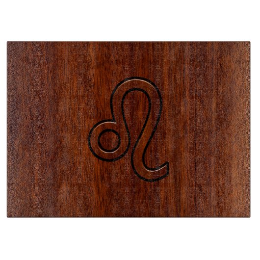 Leo Zodiac Symbool in Mahogany-houtenstalletje Snijplank (Voorkant)