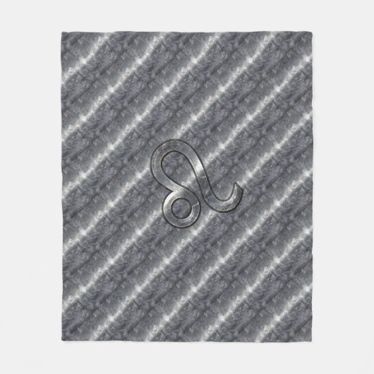 Leo Zodiac Symbool in Silver Steel Style Fleece Deken (Voorkant)