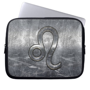 Leo Zodiac Symbool in Silver Steel Style Laptop Sleeve