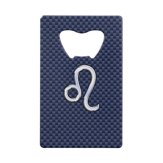 Leo Zodiac Symbool op Navy Blue Carbon Print Creditkaart Flessenopener (Voorkant)