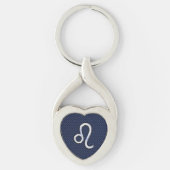 Leo Zodiac Symbool op Navy Blue Carbon Print Sleutelhanger (Voorkant)