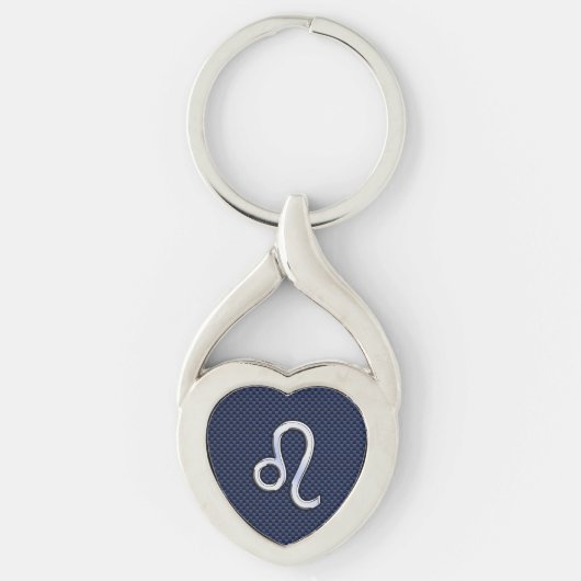 Leo Zodiac Symbool op Navy Blue Carbon Print Sleutelhanger (Voorkant)