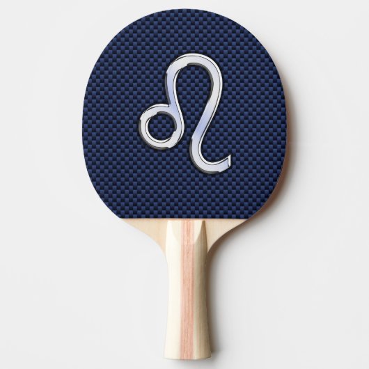 Leo Zodiac Symbool op Navy Blue Carbon Print Tafeltennisbatje (Voorkant)