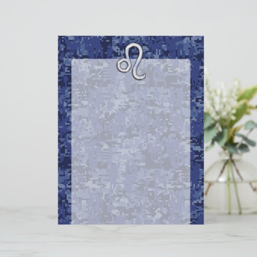 Leo Zodiac Symbool op Navy Blue Digital Camo (Staand voorkant)