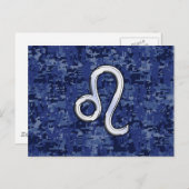 Leo Zodiac Symbool op Navy Blue Digital Camo Briefkaart (Voorkant / Achterkant)