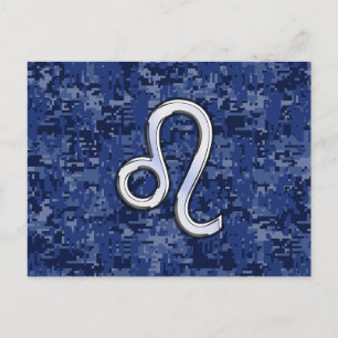 Leo Zodiac Symbool op Navy Blue Digital Camo Briefkaart
