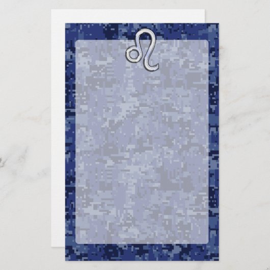 Leo Zodiac Symbool op Navy Blue Digital Camo Briefpapier (Voorkant / Achterkant)