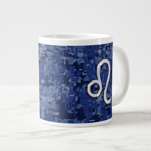 Leo Zodiac Symbool op Navy Blue Digital Camo Grote Koffiekop (Voorkant rechts)