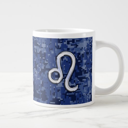 Leo Zodiac Symbool op Navy Blue Digital Camo Grote Koffiekop (Rechts)