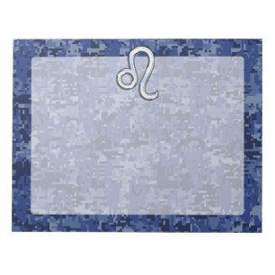 Leo Zodiac Symbool op Navy Blue Digital Camo Notitieblok