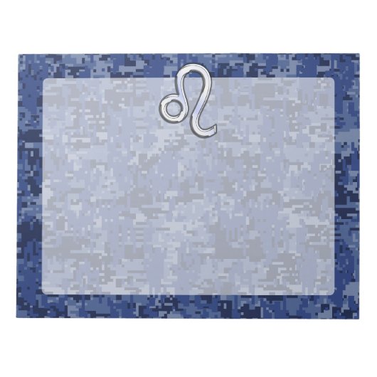 Leo Zodiac Symbool op Navy Blue Digital Camo Notitieblok (Voorkant)