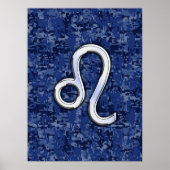Leo Zodiac Symbool op Navy Blue Digital Camo Poster (Voorkant)