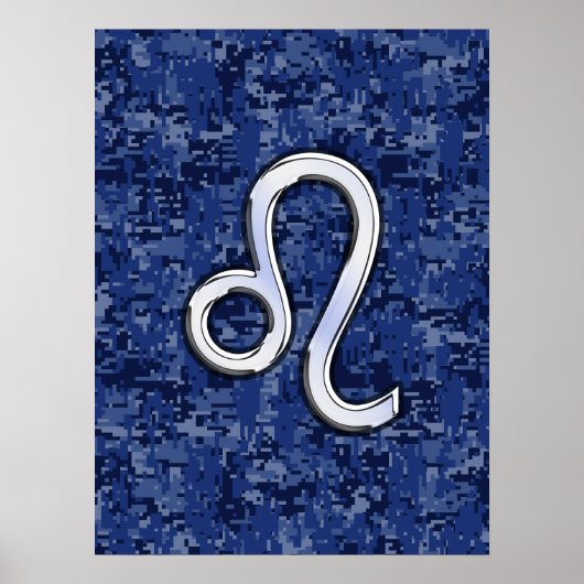 Leo Zodiac Symbool op Navy Blue Digital Camo Poster (Voorkant)