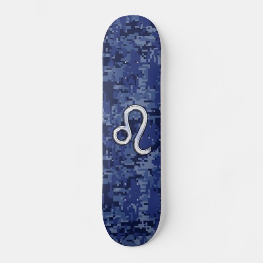Leo Zodiac Symbool op Navy Blue Digital Camo Skateboard (Voorkant)