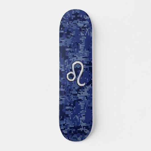 Leo Zodiac Symbool op Navy Blue Digital Camo Skateboard (Voorkant)