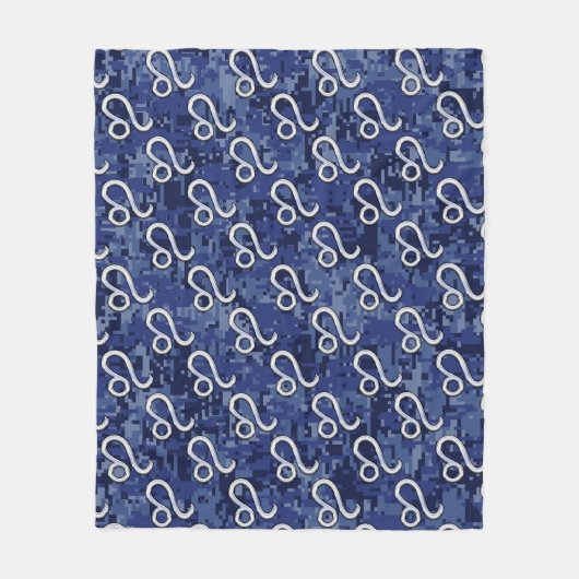 Leo Zodiac Symbool op Navy Blue Digital Camouflage Fleece Deken (Voorkant)