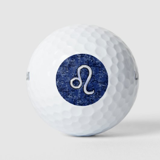 Leo Zodiac Symbool op Navy Blue Digital Camouflage Golfballen (Voorkant)
