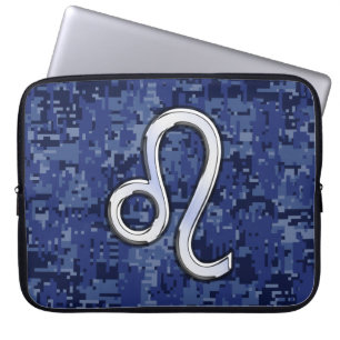 Leo Zodiac Symbool op Navy Blue Digital Camouflage Laptop Sleeve