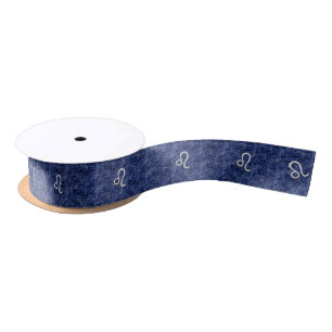 Leo Zodiac Symbool op Navy Blue Digital Camouflage Satijnen Lint