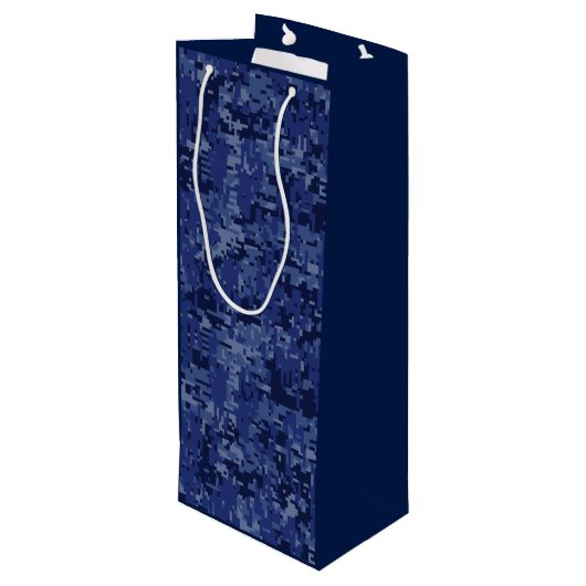 Leo Zodiac Symbool op Navy Blue Digital Camouflage Wijn Cadeautas (Achterkant Gekanteld)