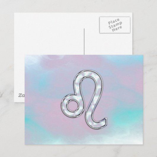 Leo Zodiac-symbool op Pastels Nacre Style Print Briefkaart (Voorkant / Achterkant)
