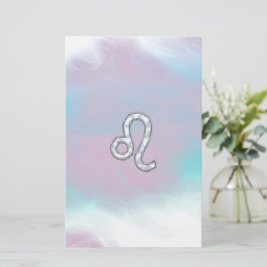 Leo Zodiac-symbool op Pastels Nacre Style Print Briefpapier (Staand voorkant)