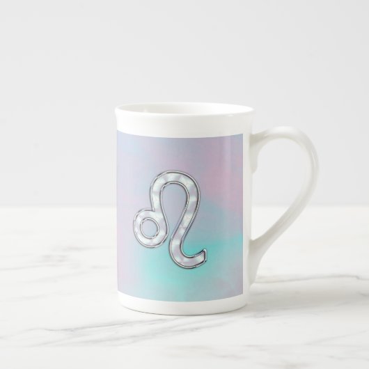 Leo Zodiac-symbool op Pastels Nacre Style Print Porselein Kop (Rechts)