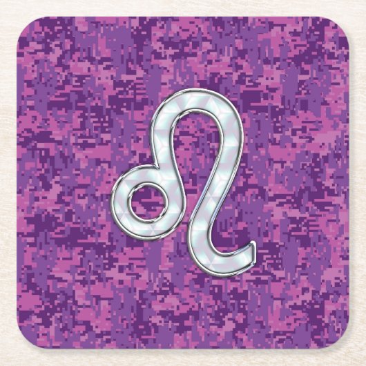 Leo Zodiac-symbool op roze Fuchsia Digital Camo Kartonnen Onderzetters (Voorkant)