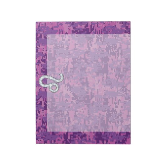Leo Zodiac-symbool op roze Fuchsia Digital Camo Notitieblok (Linkerzijde)