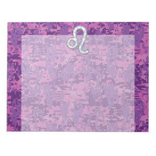 Leo Zodiac-symbool op roze Fuchsia Digital Camo Notitieblok