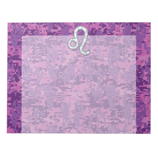 Leo Zodiac-symbool op roze Fuchsia Digital Camo Notitieblok (Voorkant)