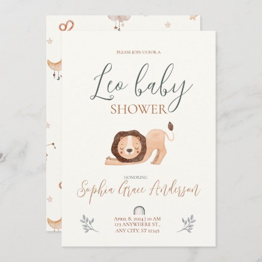 Leo Zodiac teken baby shower Kaart (Voorkant / Achterkant)