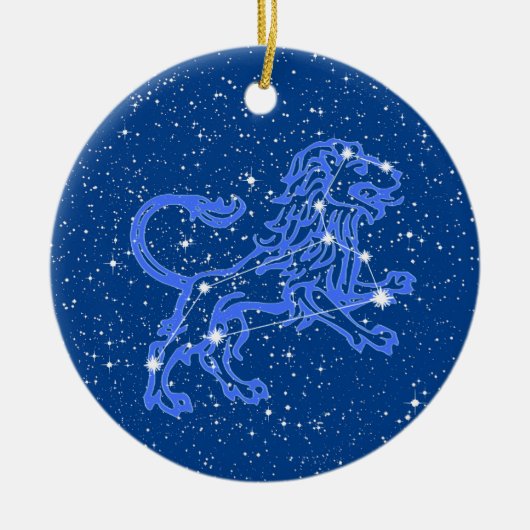 Leo Zodiac-teken met sterren op Deep Blue Keramisch Ornament (Voorkant)