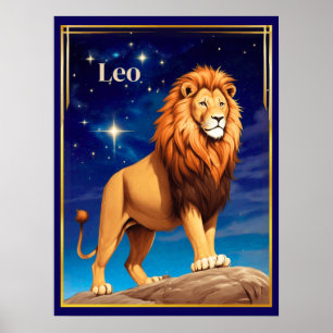 Leo Zodiac teken onder een sterrenhemel Poster