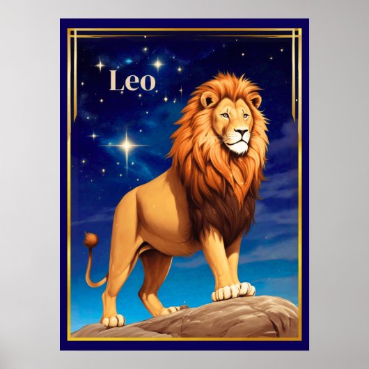 Leo Zodiac teken onder een sterrenhemel Poster (Voorkant)