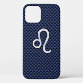 Leo Zodiac teken op Navy Blue Carbon Fiber Case-Mate iPhone Case (Achterkant)