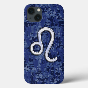 Leo Zodiac-teken op Navy Blue Digital Camouflage iPhone 13 Hoesje