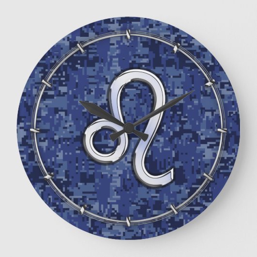 Leo Zodiac-teken op Navy Blue Digital Camouflage Grote Klok (Voorkant)
